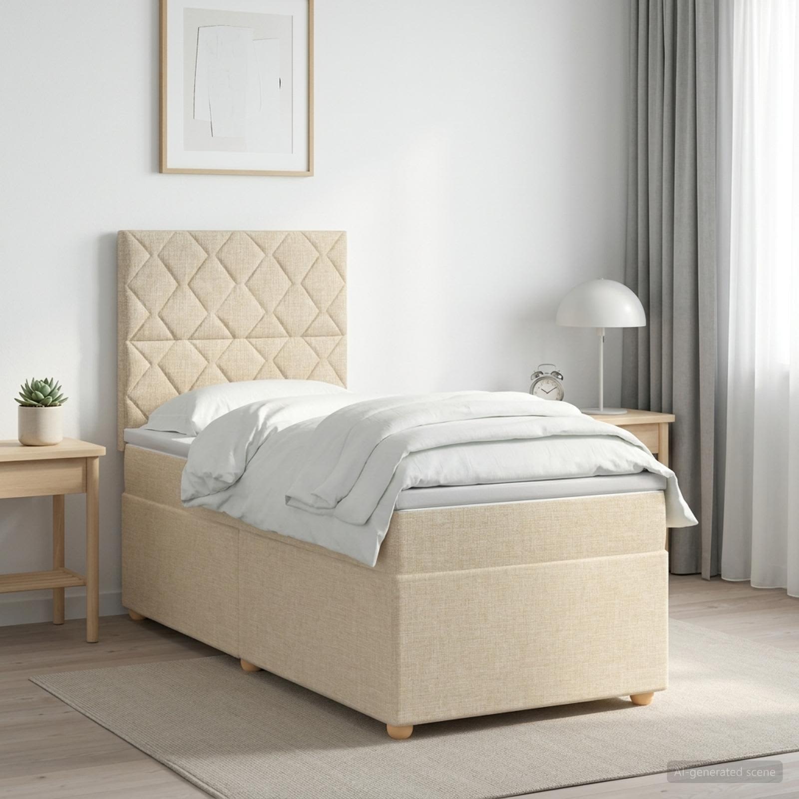 3453786_1.jpg vidaXL Posteľ boxspring s matracom Krémová 90 x 190 cm Látka – Obrázok 1