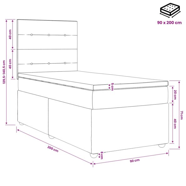 vidaXL Posteľ boxspring s matracom Modrá 90 x 200 cm Látka – Obrázok 11