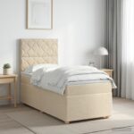 vidaXL Posteľ boxspring s matracom Krémová 90 x 200 cm Látka