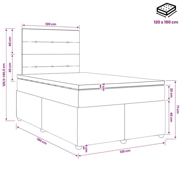 vidaXL Posteľ boxspring s matracom Čierna 120 x 190 cm Látka – Obrázok 11