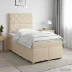 vidaXL Posteľ boxspring s matracom Krémová 120 x 190 cm Látka