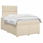 vidaXL Posteľ boxspring s matracom Krémová 120 x 190 cm Látka – Obrázok 3
