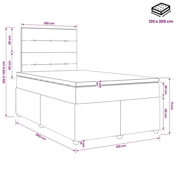 vidaXL Posteľ boxspring s matracom Tmavohnedá 120 x 200 cm Látka – Obrázok 11