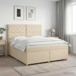 vidaXL Posteľ boxspring s matracom Krémová 160 x 200 cm Látka