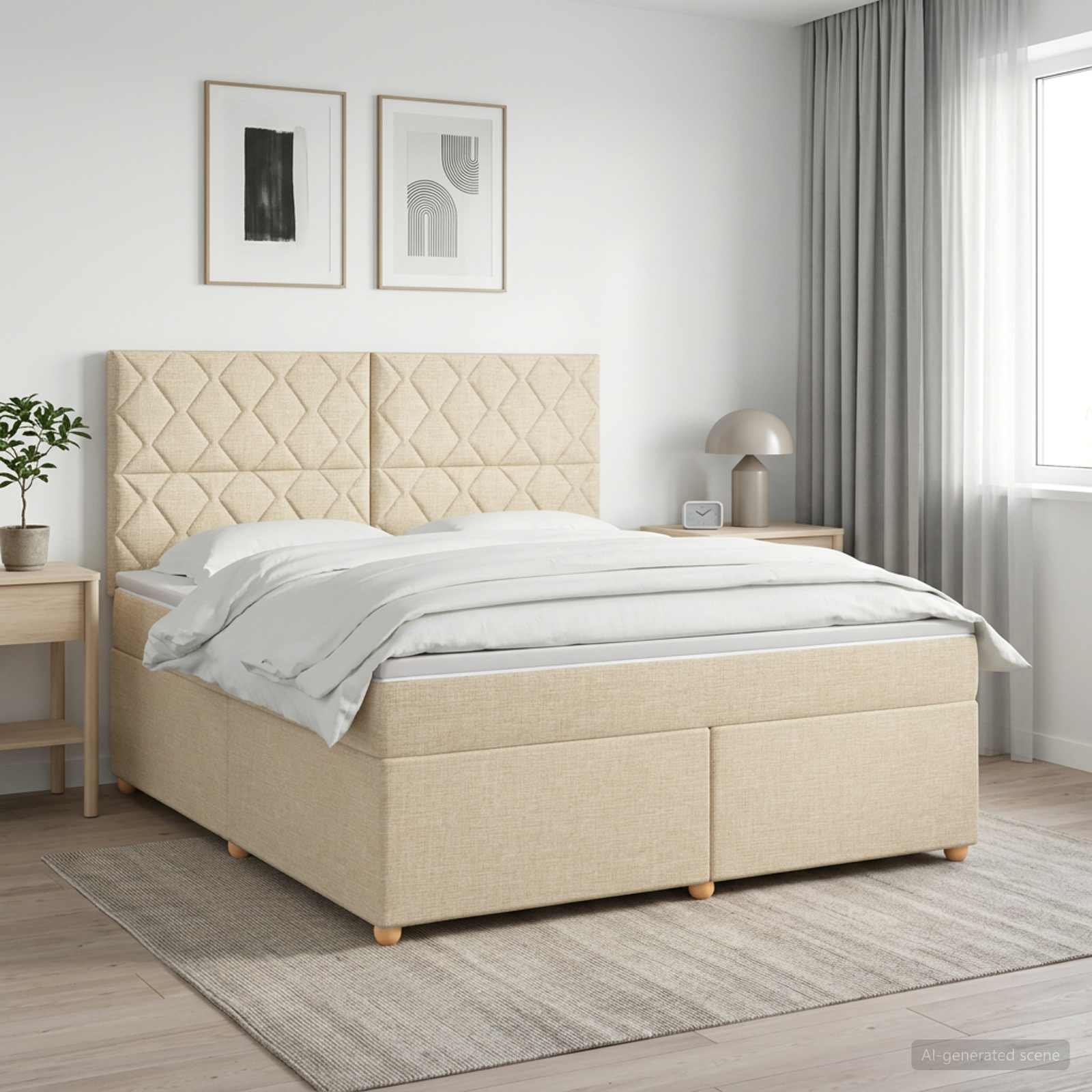 3453933_1.jpg vidaXL Posteľ boxspring s matracom Krémová 160 x 200 cm Látka – Obrázok 1