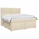 vidaXL Posteľ boxspring s matracom Krémová 160 x 200 cm Látka – Obrázok 3