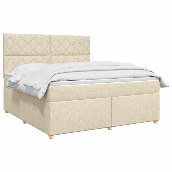 vidaXL Posteľ boxspring s matracom Krémová 160 x 200 cm Látka – Obrázok 3