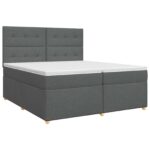 vidaXL Posteľ boxspring s matracom Tmavosivá 200 x 200 cm Látka – Obrázok 2