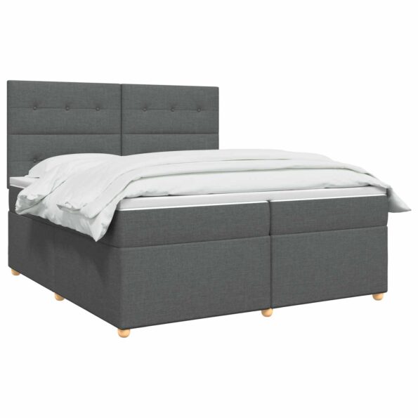 vidaXL Posteľ boxspring s matracom Tmavosivá 200 x 200 cm Látka – Obrázok 3