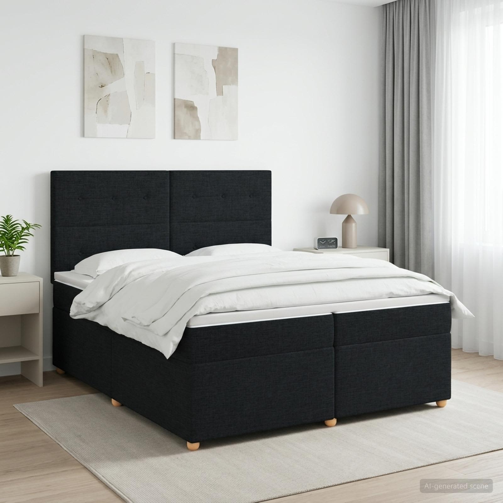 3453965_1.jpg vidaXL Posteľ boxspring s matracom Čierna 200 x 200 cm Látka – Obrázok 1