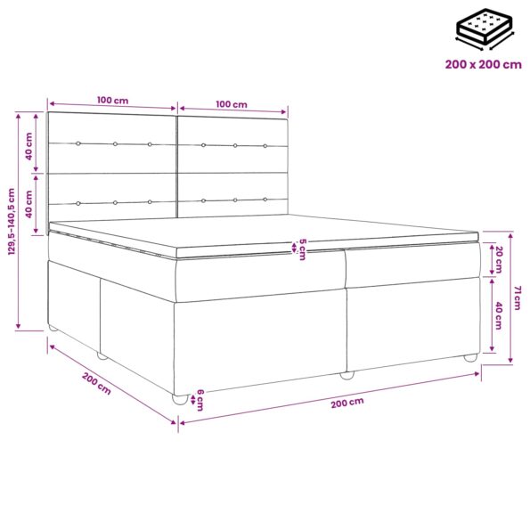 vidaXL Posteľ boxspring s matracom Čierna 200 x 200 cm Látka – Obrázok 11