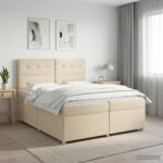 vidaXL Posteľ boxspring s matracom Krémová 200 x 200 cm Látka