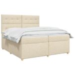 vidaXL Posteľ boxspring s matracom Krémová 200 x 200 cm Látka – Obrázok 3