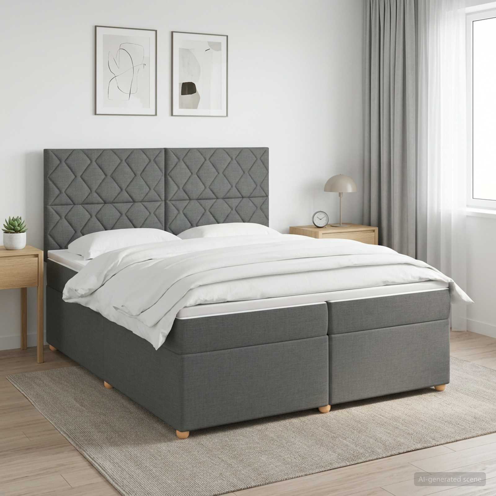 3453971_1.jpg vidaXL Posteľ boxspring s matracom Tmavosivá 200 x 200 cm Látka – Obrázok 1