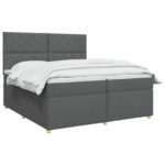 vidaXL Posteľ boxspring s matracom Tmavosivá 200 x 200 cm Látka – Obrázok 3
