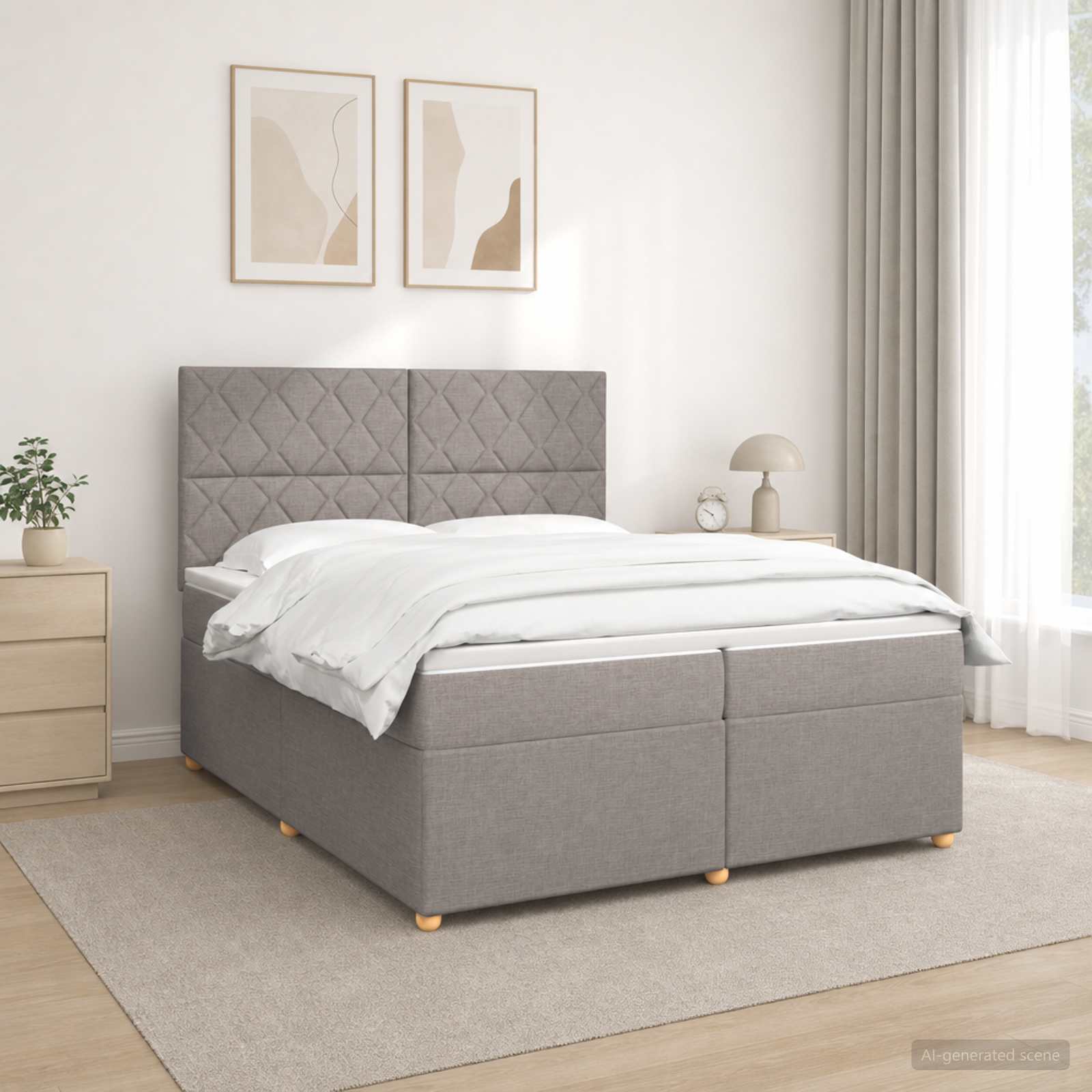 3453974_1.jpg vidaXL Posteľ boxspring s matracom Sivohnedá 200 x 200 cm Látka – Obrázok 1