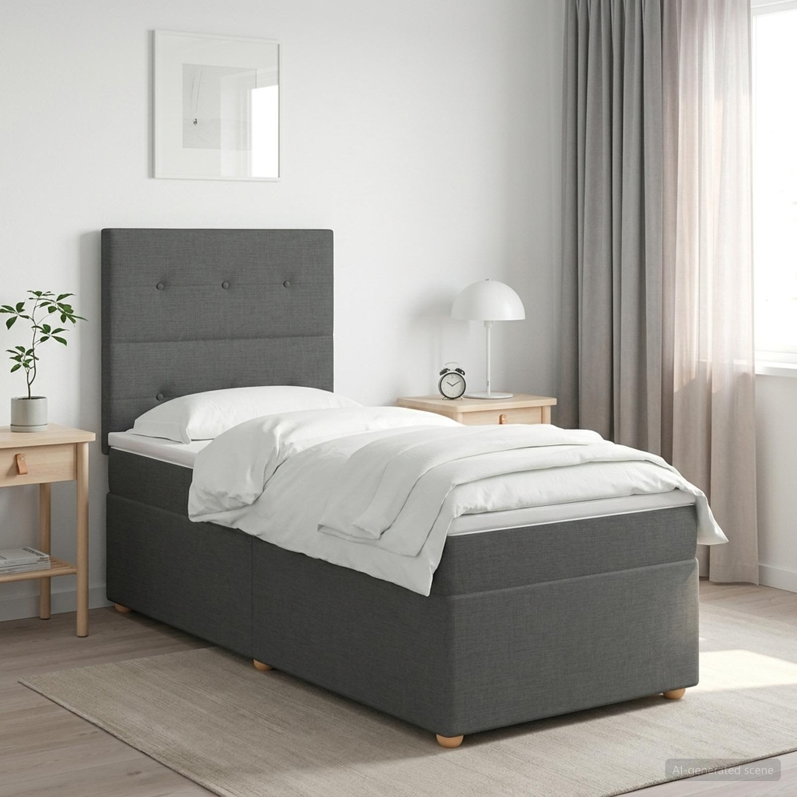 3453980_1.jpg vidaXL Posteľ boxspring s matracom Tmavosivá Jednoduchý Látka – Obrázok 1