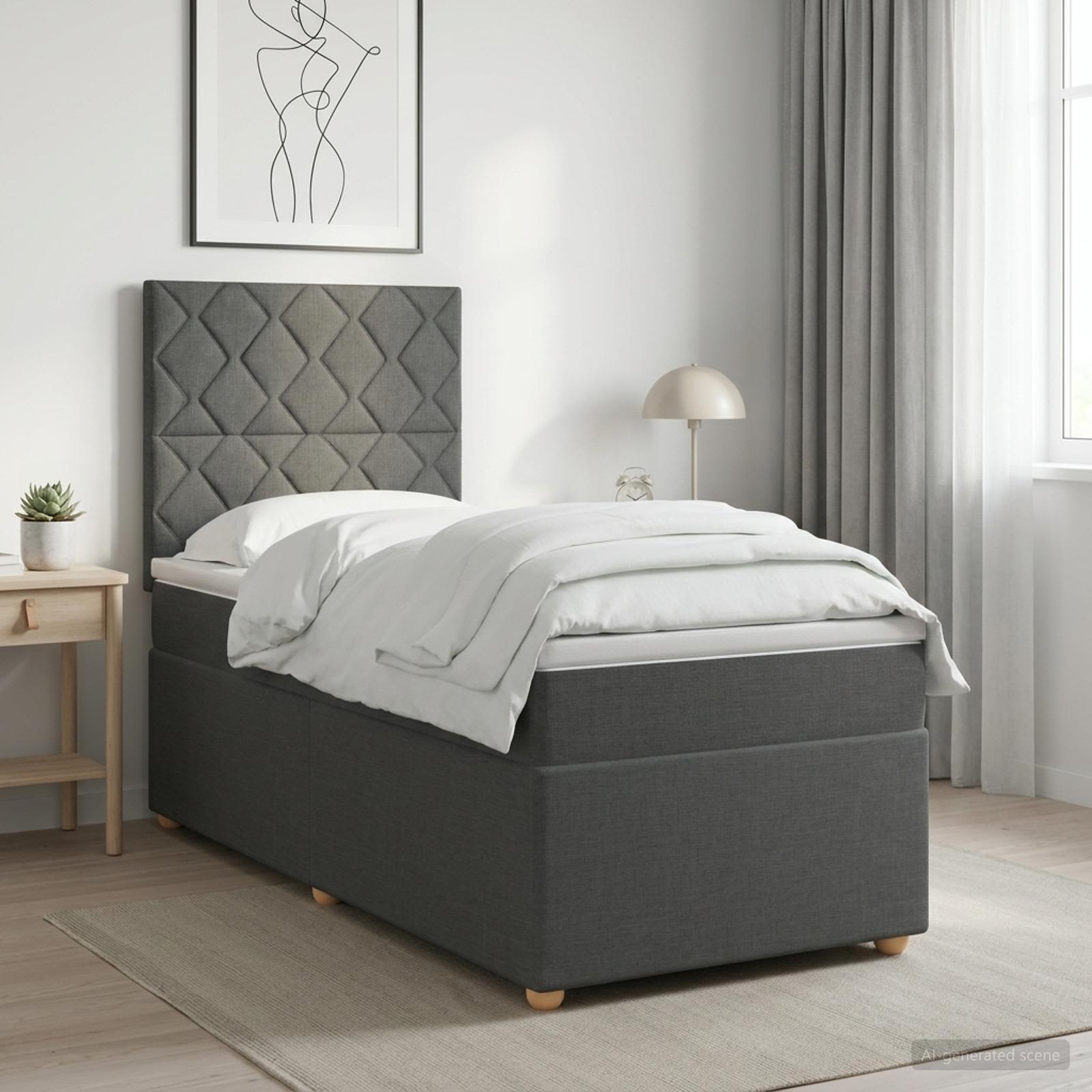 3453982_1.jpg vidaXL Posteľ boxspring s matracom Tmavosivá Jednoduchý Látka – Obrázok 1