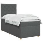 vidaXL Posteľ boxspring s matracom Tmavosivá Jednoduchý Látka – Obrázok 3