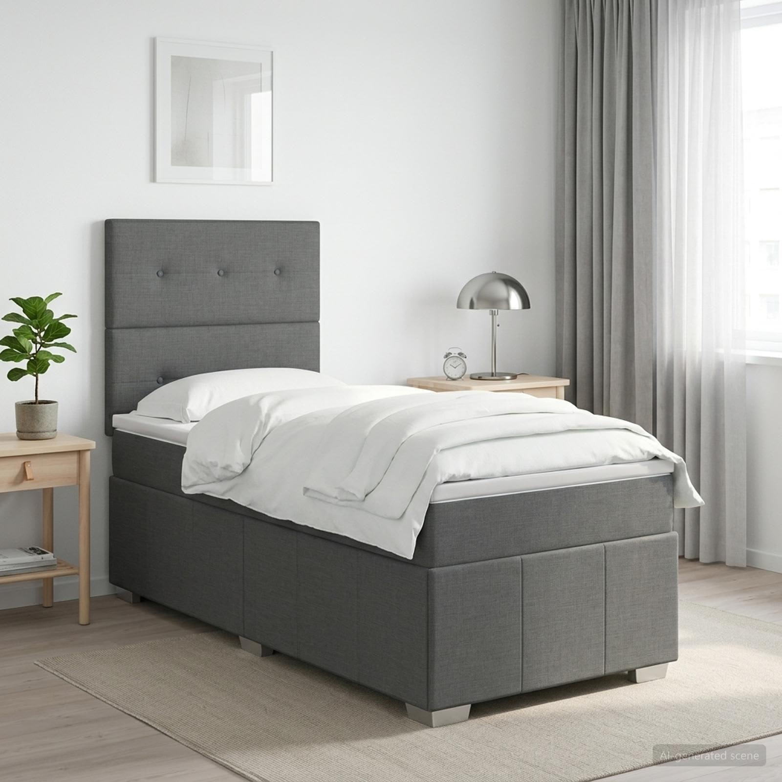 3454030_1.jpg vidaXL Posteľ boxspring s matracom Tmavosivá 90 x 190 cm Látka – Obrázok 1