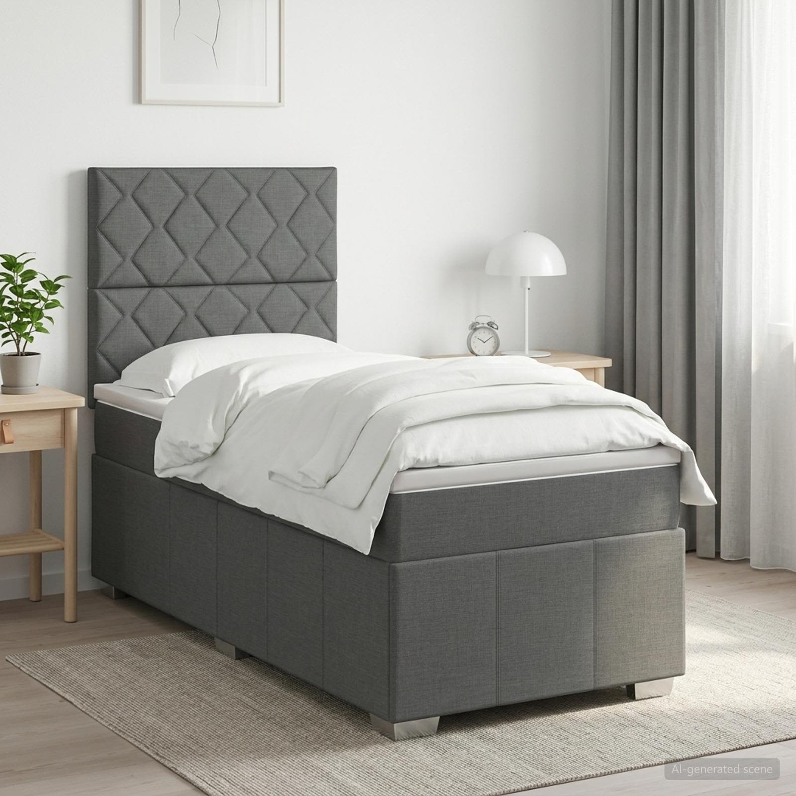 3454037_1.jpg vidaXL Posteľ boxspring s matracom Tmavosivá 90 x 190 cm Látka – Obrázok 1