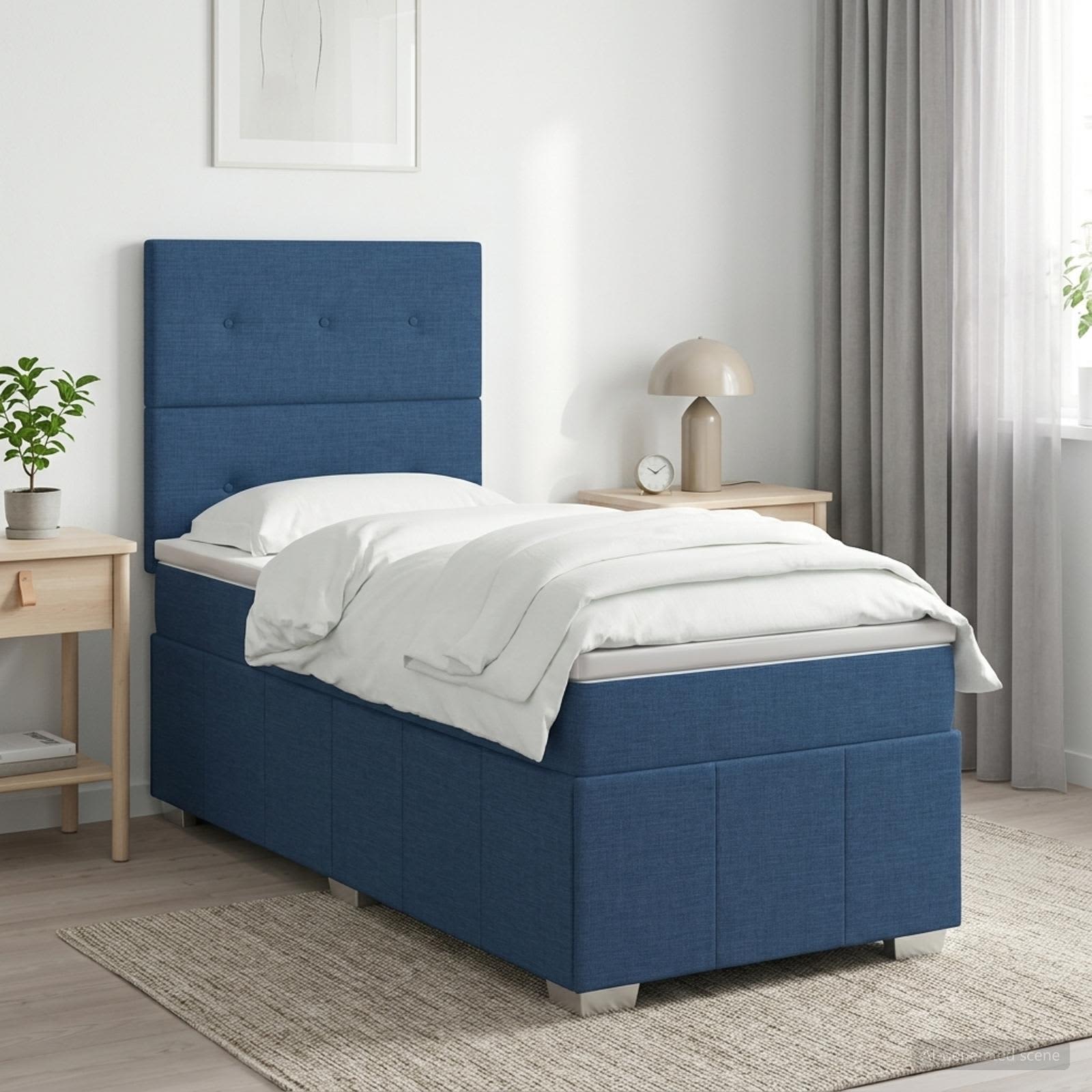 3454056_1.jpg vidaXL Posteľ boxspring s matracom Modrá 90 x 200 cm Látka – Obrázok 1
