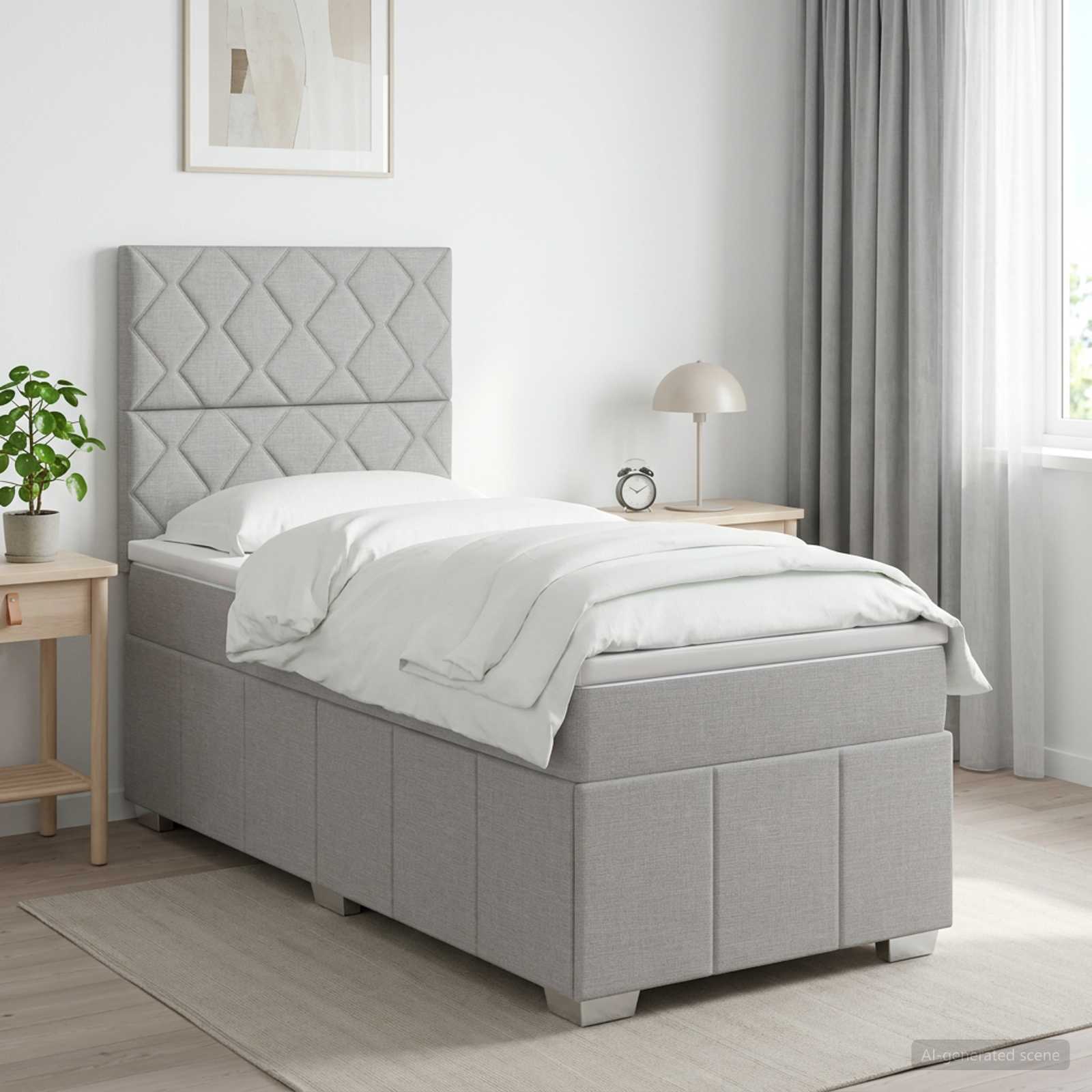 3454057_1.jpg vidaXL Posteľ boxspring s matracom Svetlosivá 90 x 200 cm Látka – Obrázok 1