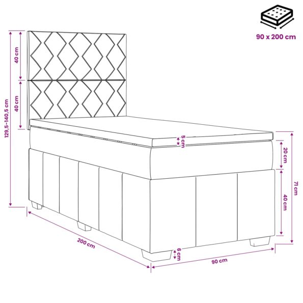 vidaXL Posteľ boxspring s matracom Čierna 90 x 200 cm Látka – Obrázok 11