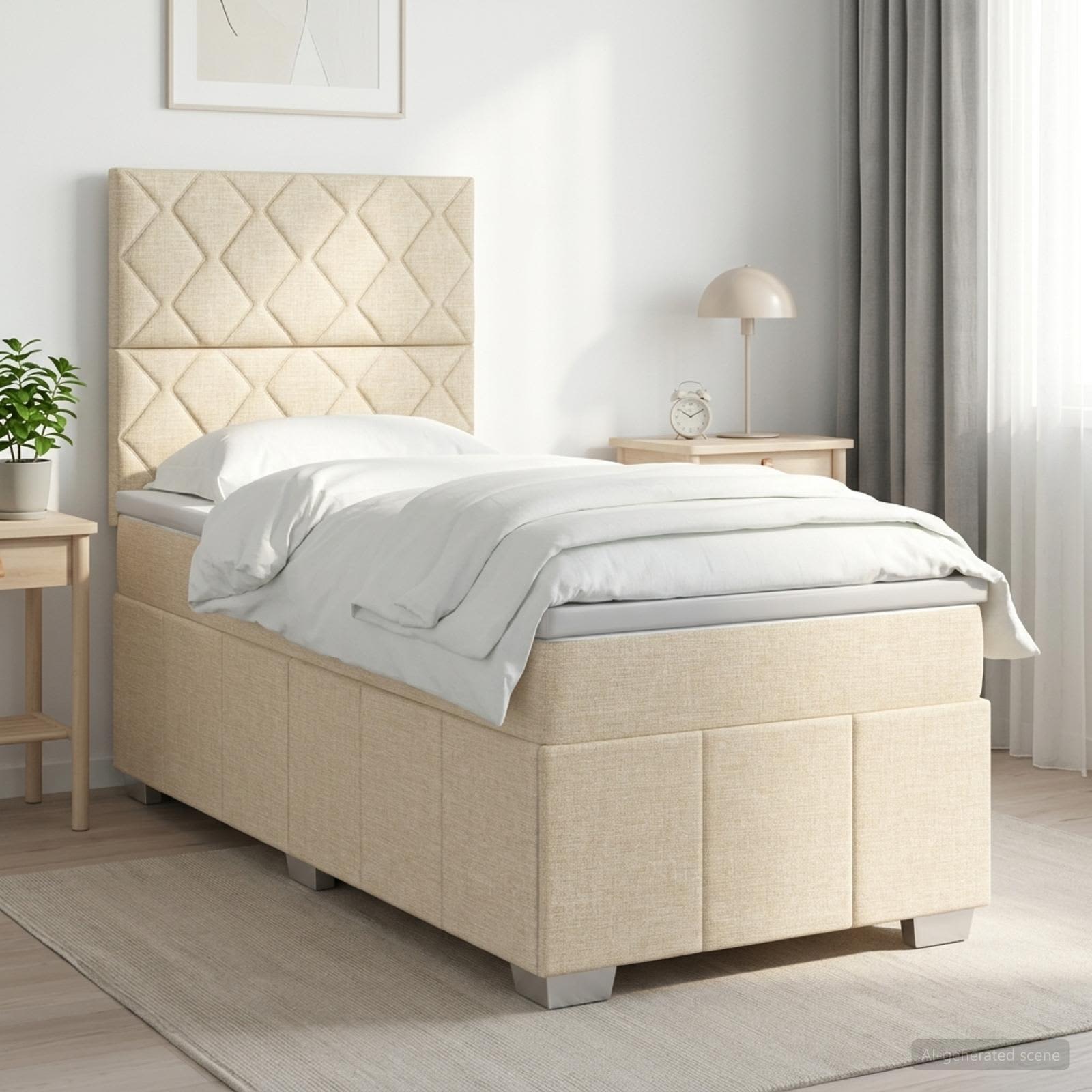 3454062_1.jpg vidaXL Posteľ boxspring s matracom Krémová 90 x 200 cm Látka – Obrázok 1