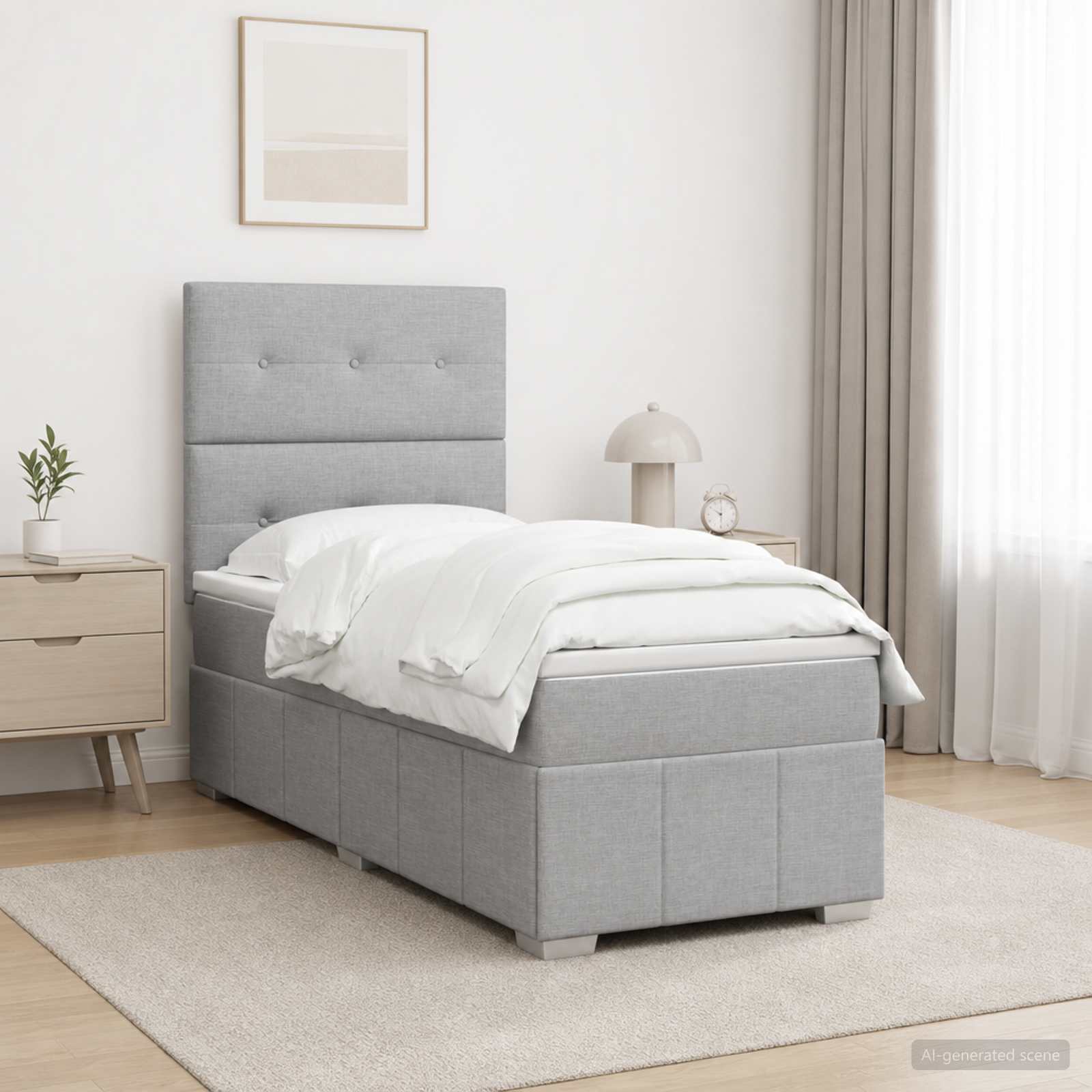 3454071_1.jpg vidaXL Posteľ boxspring s matracom Svetlosivá 100 x 200 cm Látka – Obrázok 1