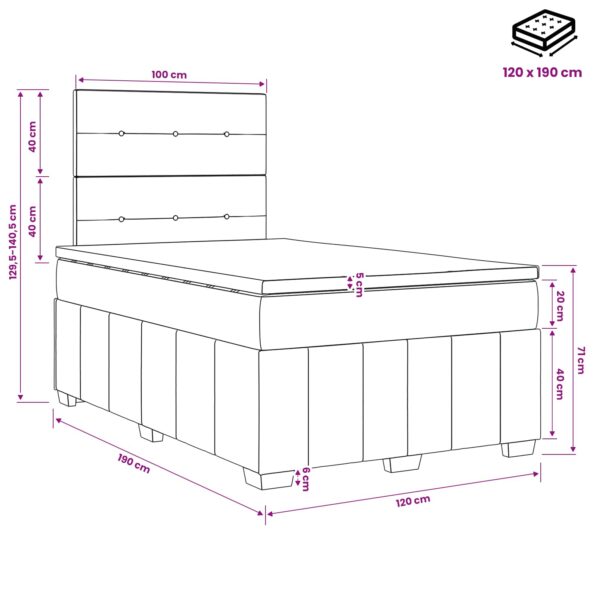 vidaXL Posteľ boxspring s matracom Čierna 120 x 190 cm Látka – Obrázok 11