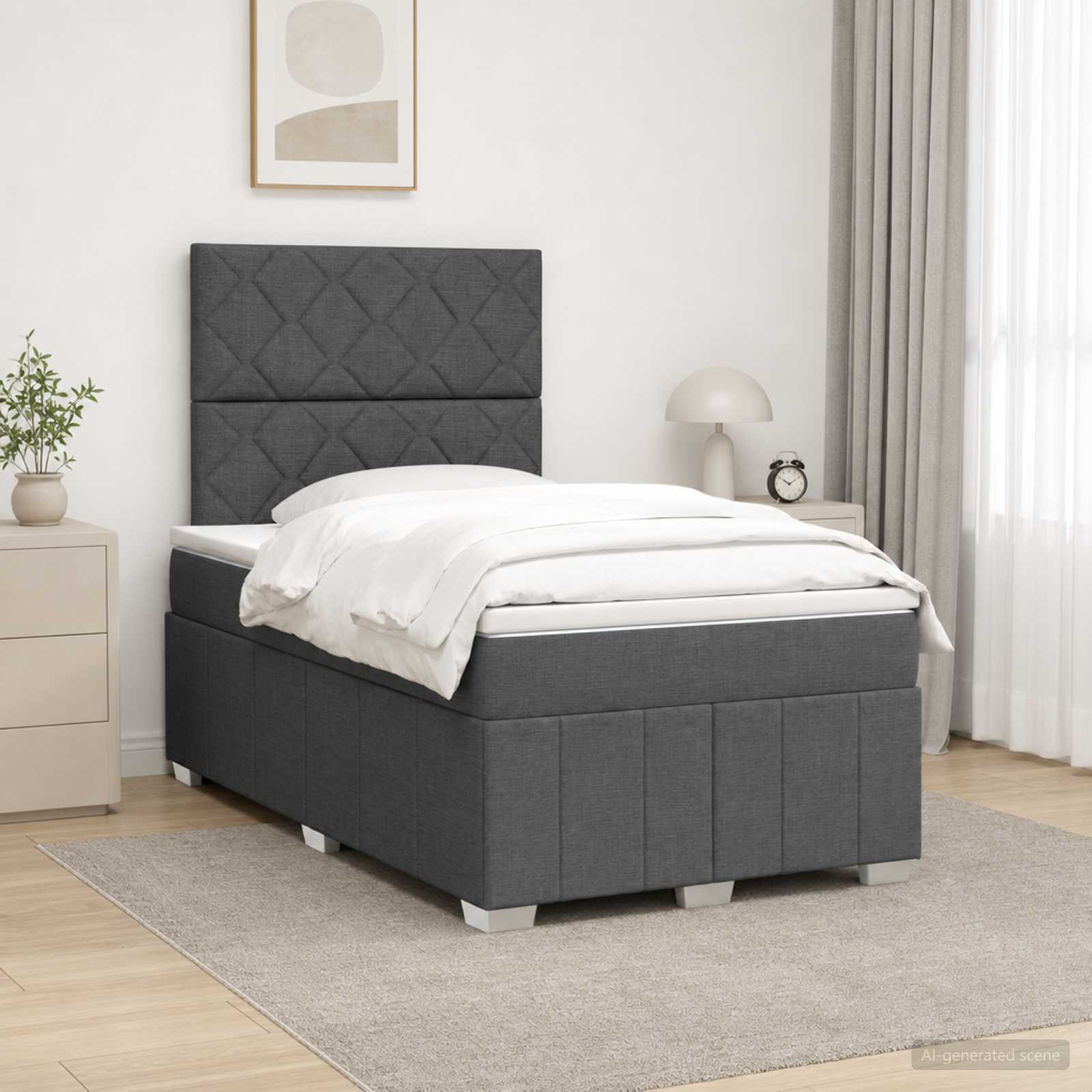 3454100_1.jpg vidaXL Posteľ boxspring s matracom Tmavosivá 120 x 190 cm Látka – Obrázok 1