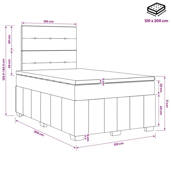vidaXL Posteľ boxspring s matracom Tmavosivá 120 x 200 cm Látka – Obrázok 11