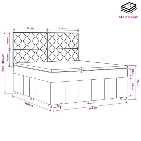 vidaXL Posteľ boxspring s matracom Tmavosivá 140 x 190 cm Látka – Obrázok 11