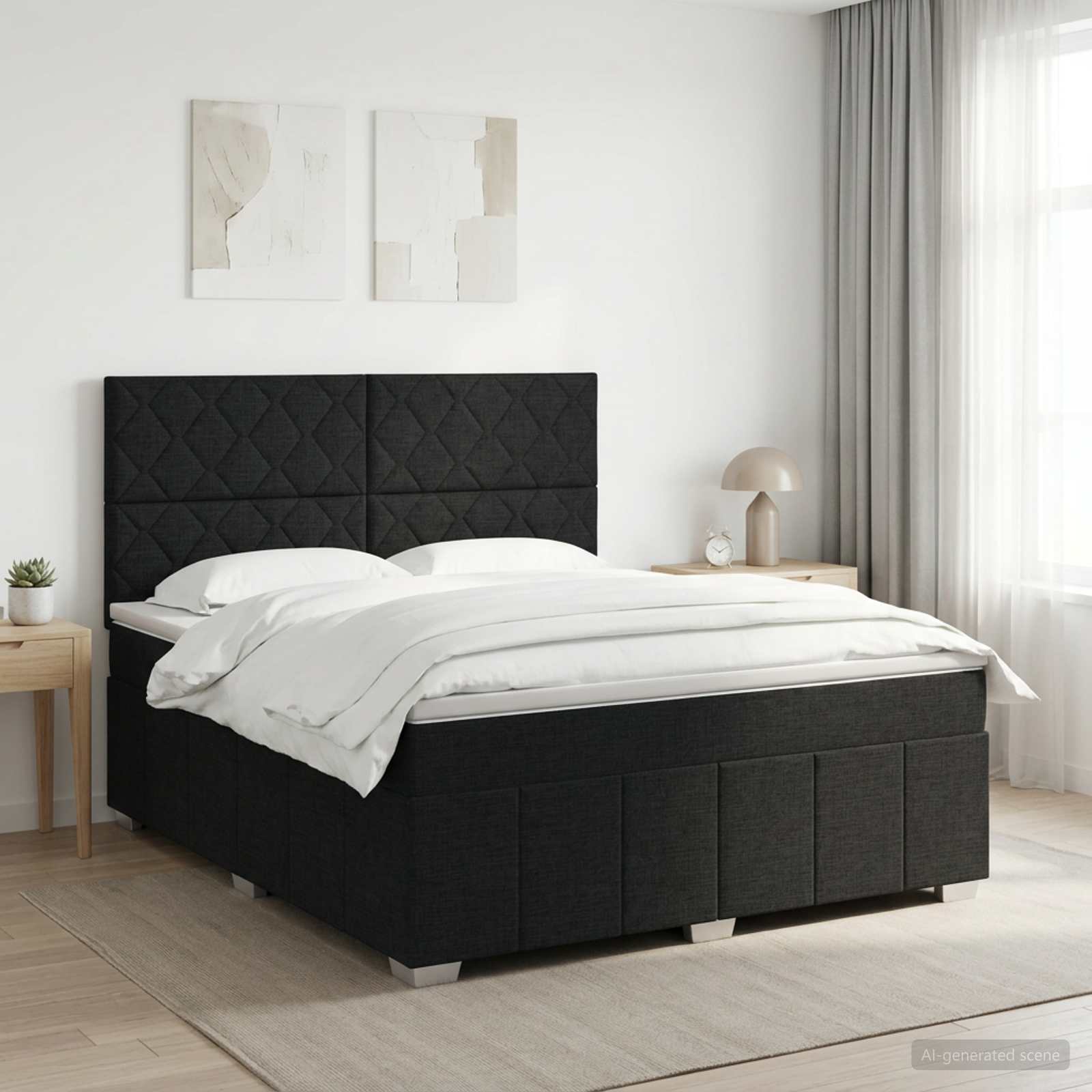 3454143_1.jpg vidaXL Posteľ boxspring s matracom Čierna 140 x 190 cm Látka – Obrázok 1