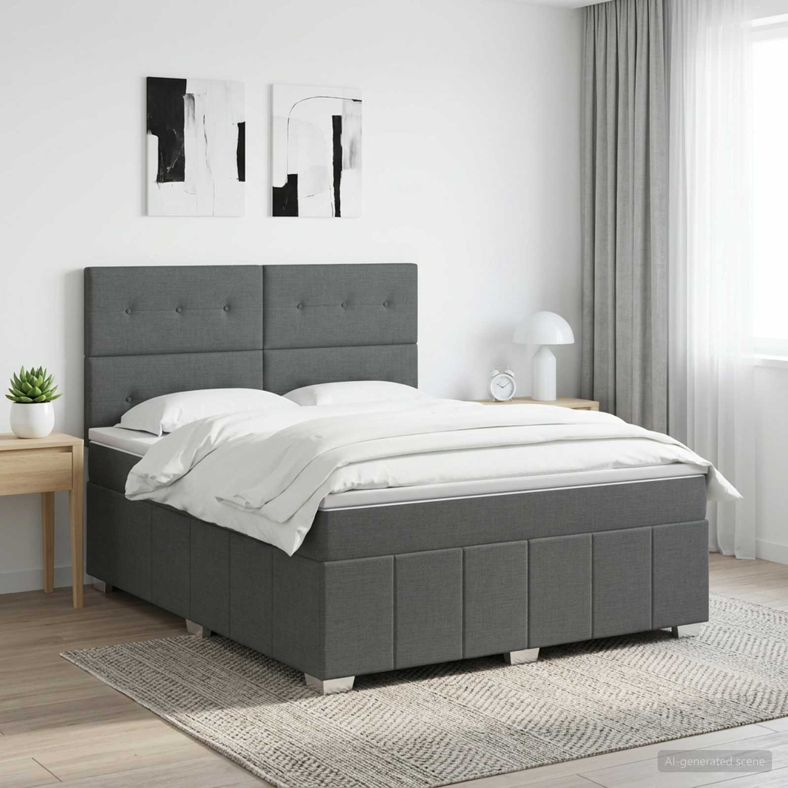 3454198_1.jpg vidaXL Posteľ boxspring s matracom Tmavosivá 180 x 200 cm Látka – Obrázok 1