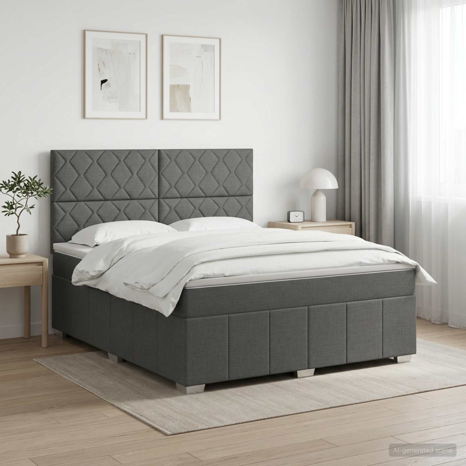 3454205_1.jpg vidaXL Posteľ boxspring s matracom Tmavosivá 180 x 200 cm Látka – Obrázok 1