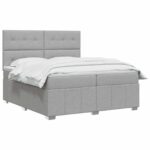 vidaXL Posteľ boxspring s matracom Svetlosivá 200 x 200 cm Látka – Obrázok 3