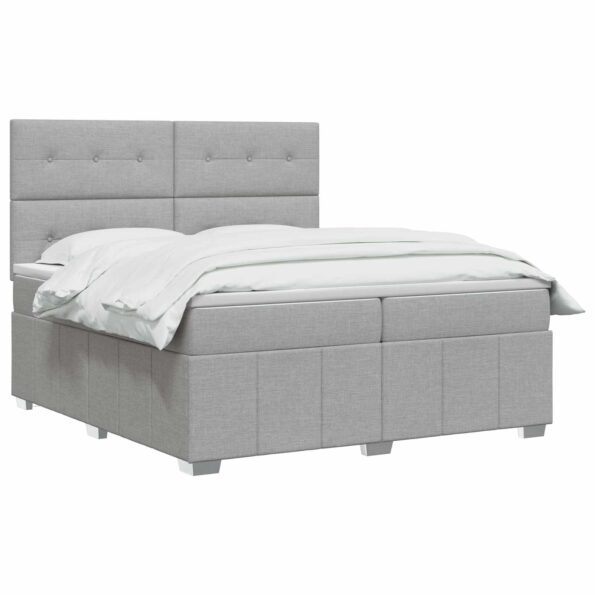 vidaXL Posteľ boxspring s matracom Svetlosivá 200 x 200 cm Látka – Obrázok 3