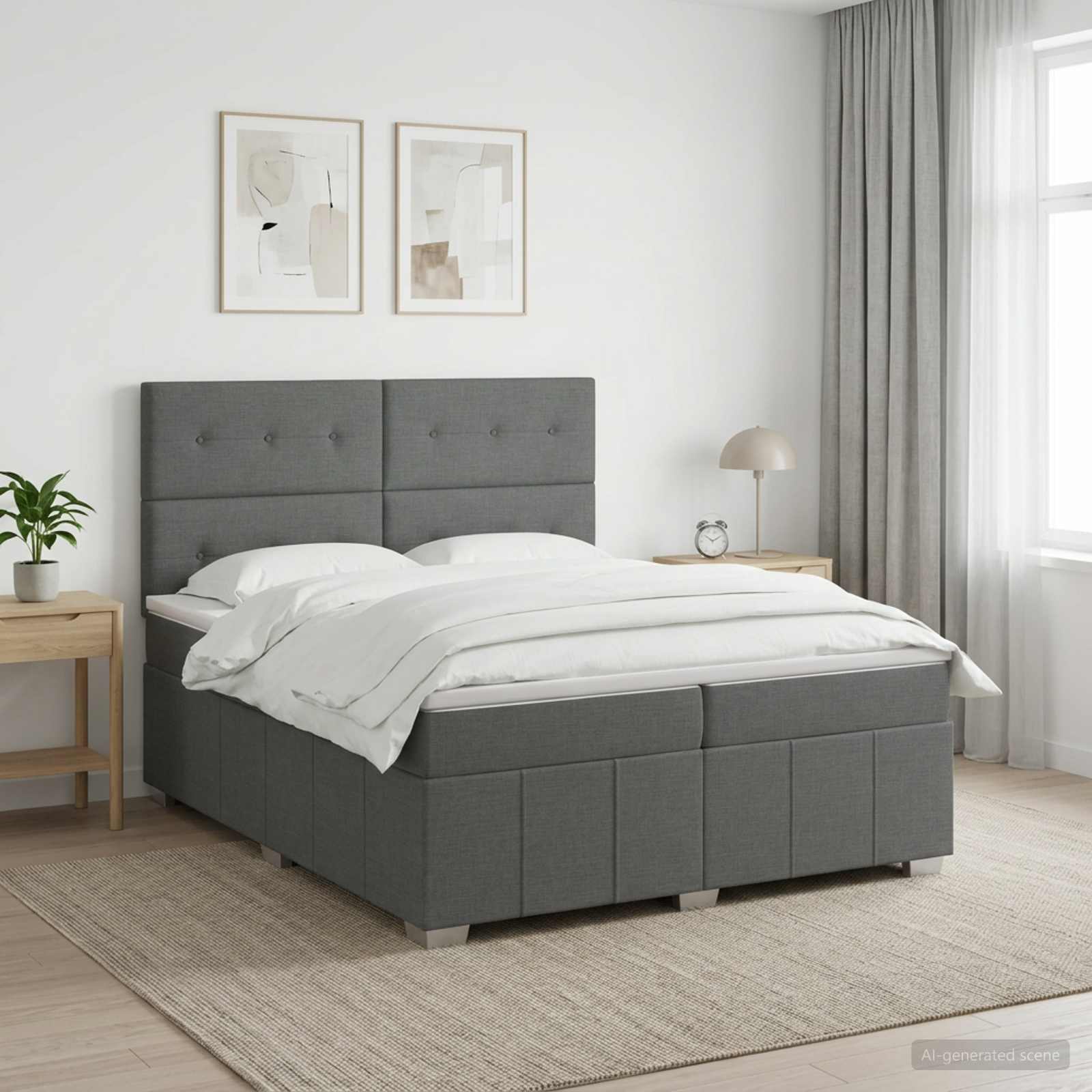 3454219_1.jpg vidaXL Posteľ boxspring s matracom Tmavosivá 200 x 200 cm Látka – Obrázok 1