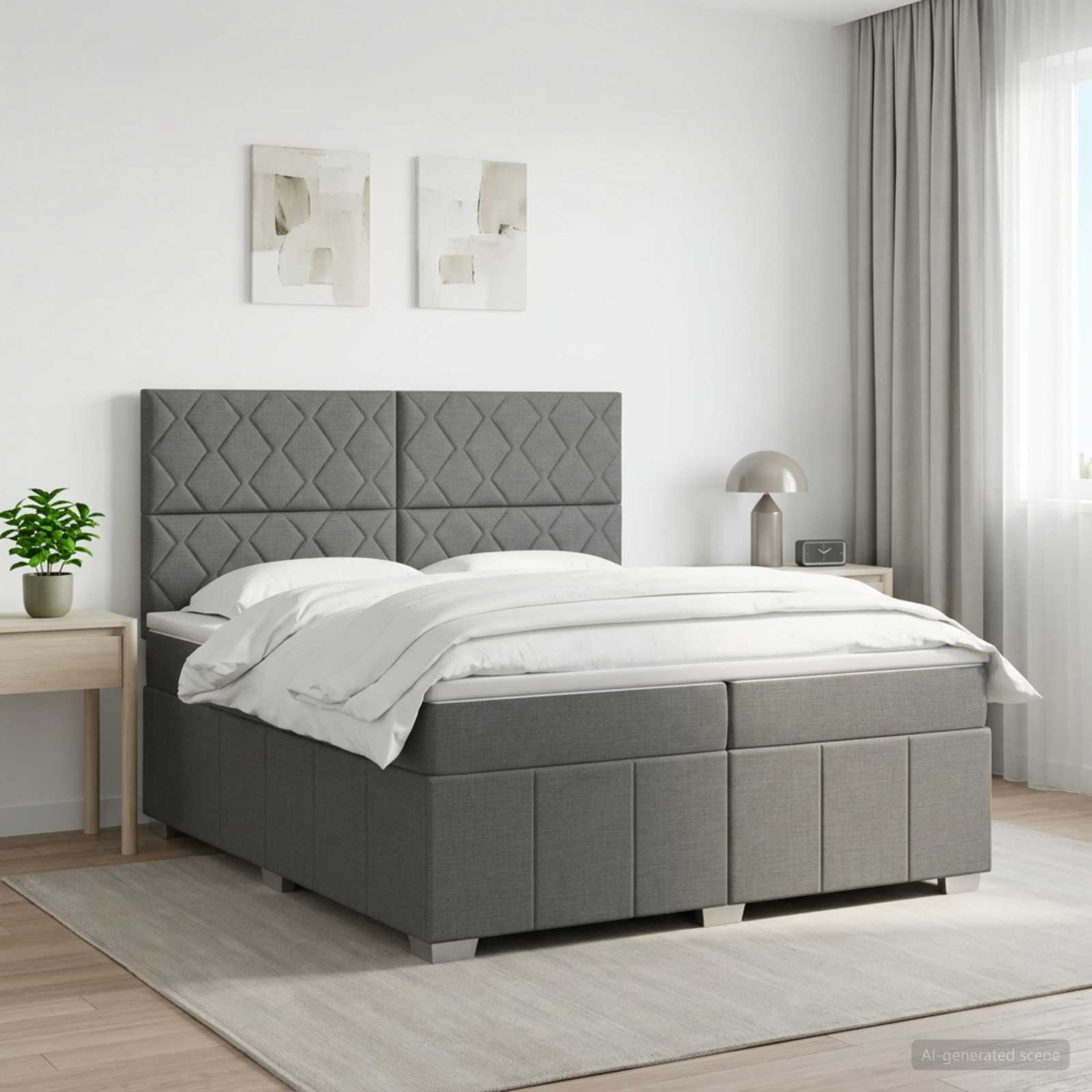 3454226_1.jpg vidaXL Posteľ boxspring s matracom Tmavosivá 200 x 200 cm Látka – Obrázok 1