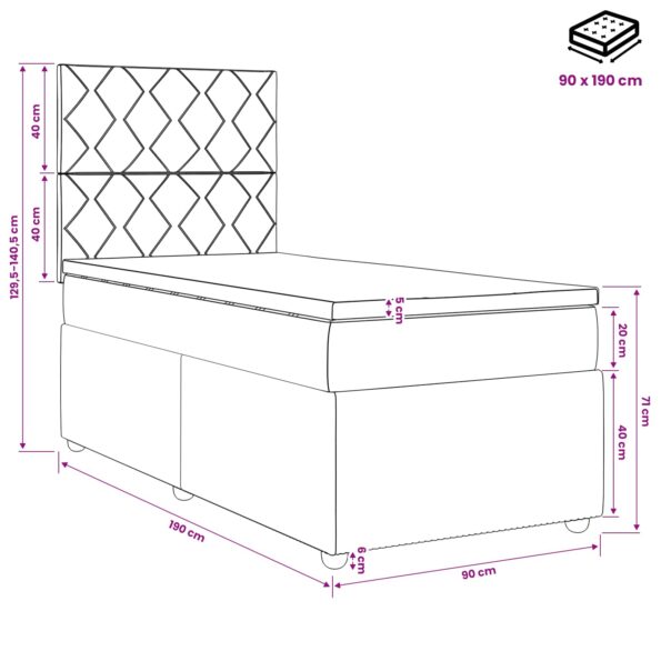 vidaXL Posteľ boxspring s matracom Čierna 90 x 190 cm Látka – Obrázok 11