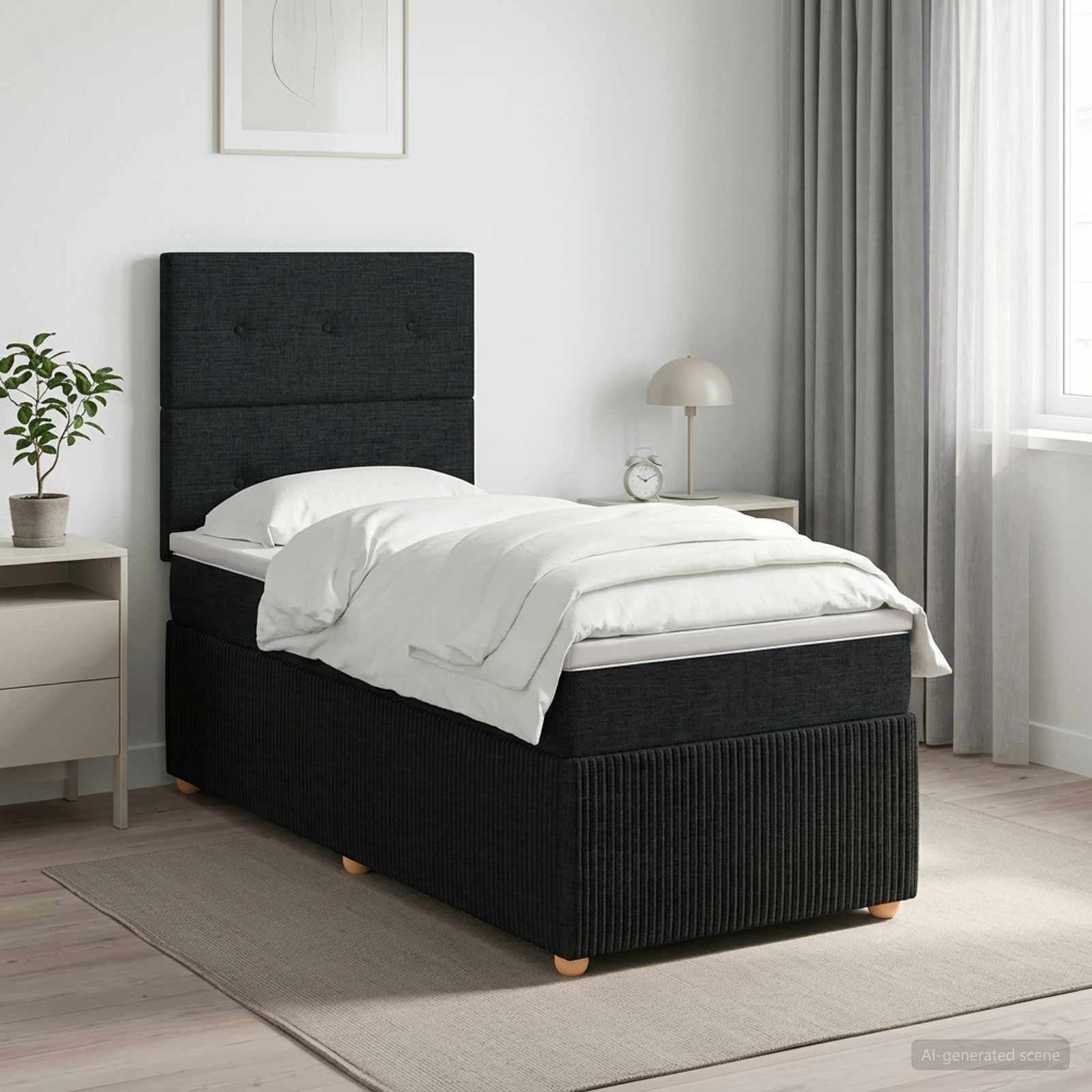 3454328_1.jpg vidaXL Posteľ boxspring s matracom Čierna 100 x 200 cm Látka – Obrázok 1