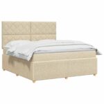 vidaXL Posteľ boxspring s matracom Krémová 160 x 200 cm Látka – Obrázok 3