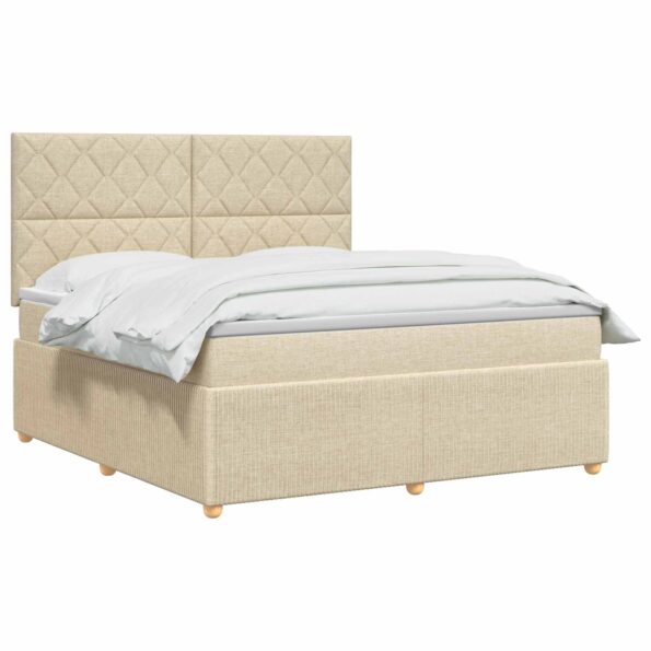 vidaXL Posteľ boxspring s matracom Krémová 160 x 200 cm Látka – Obrázok 3
