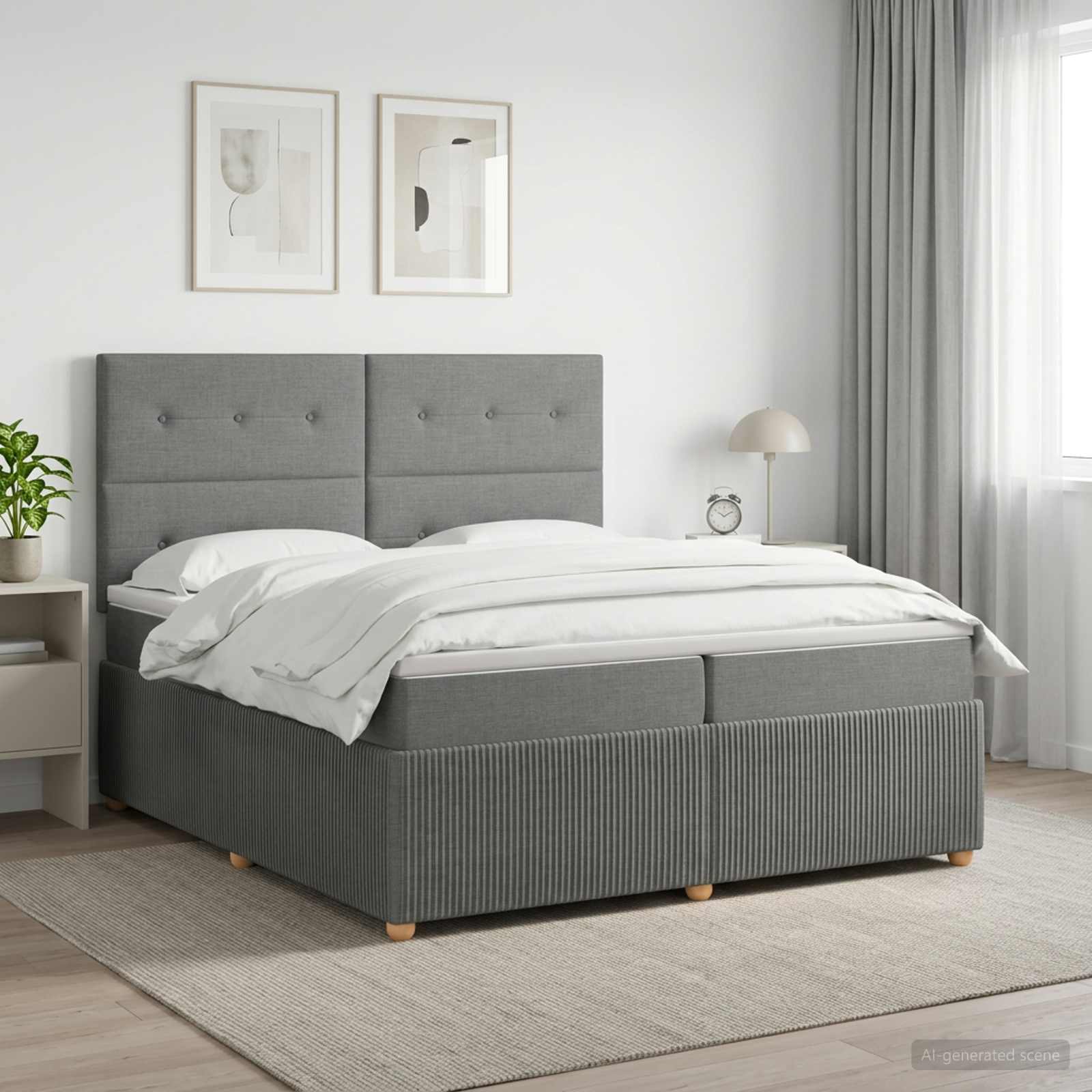 3454474_1.jpg vidaXL Posteľ boxspring s matracom Tmavosivá 200 x 200 cm Látka – Obrázok 1