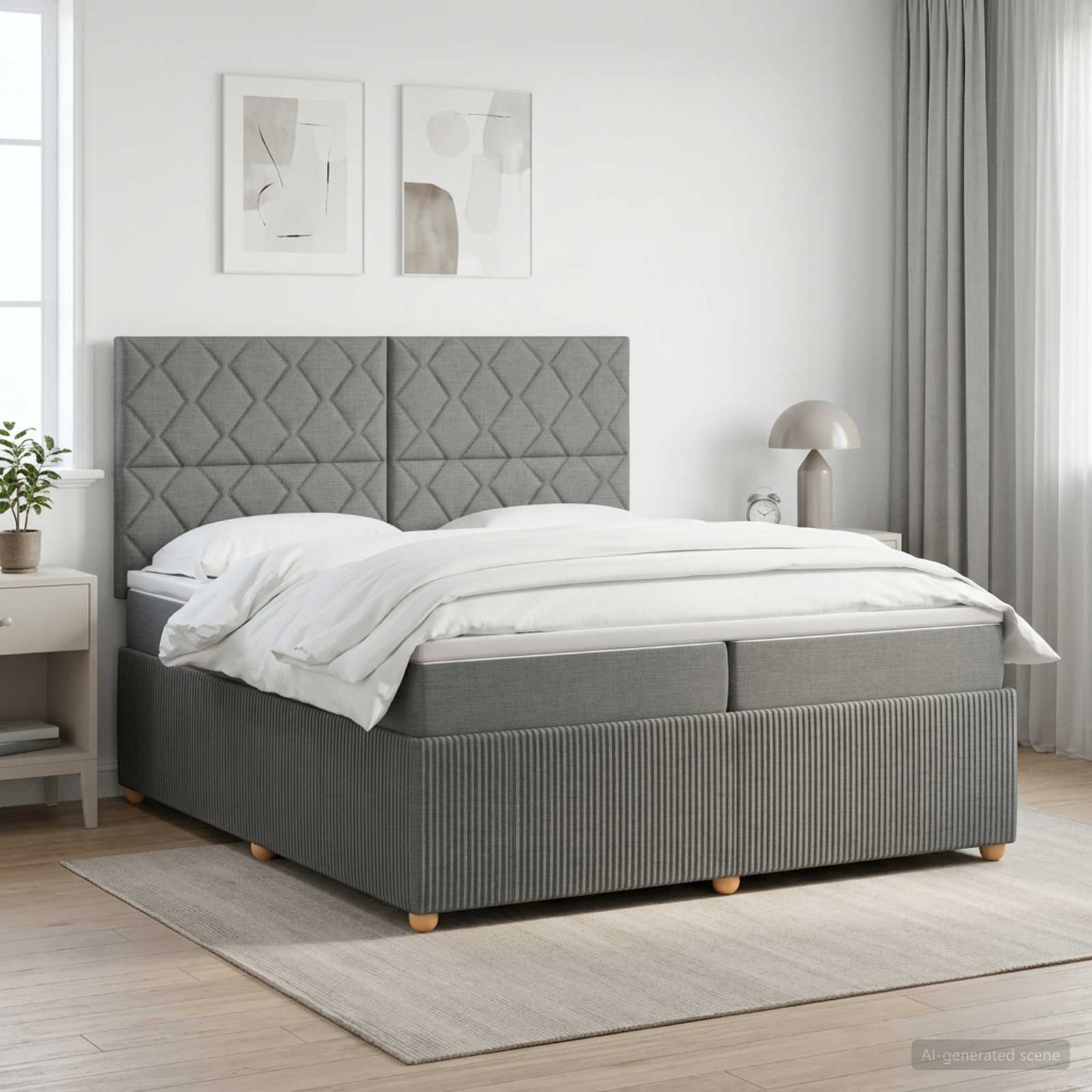3454481_1.jpg vidaXL Posteľ boxspring s matracom Tmavosivá 200 x 200 cm Látka – Obrázok 1