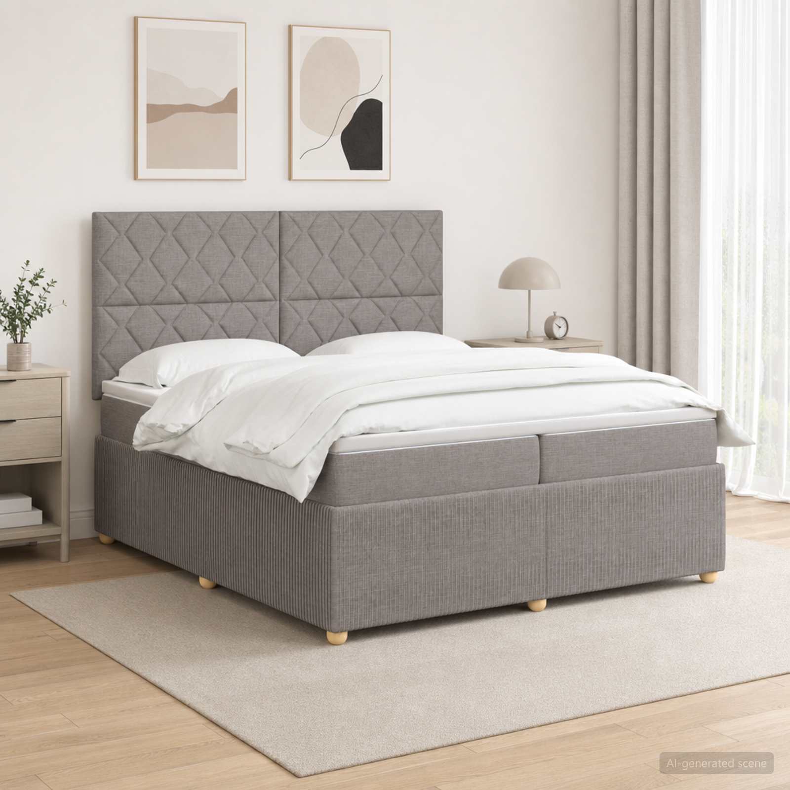 3454484_1.jpg vidaXL Posteľ boxspring s matracom Sivohnedá 200 x 200 cm Látka – Obrázok 1