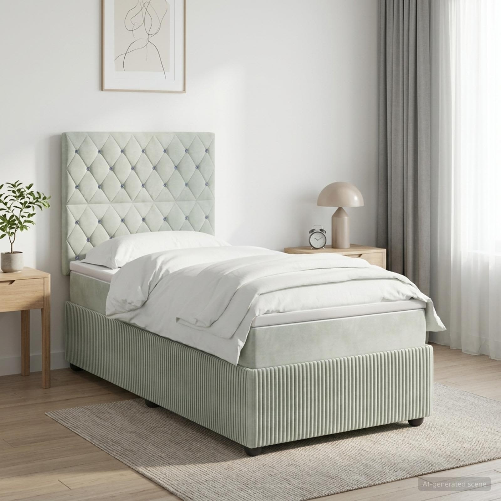 3454505_1.jpg vidaXL Posteľ boxspring s matracom Svetlosivá 90 x 190 cm Zamat – Obrázok 1