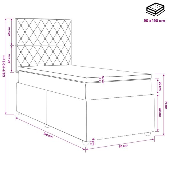 vidaXL Posteľ boxspring s matracom Svetlosivá 90 x 190 cm Zamat – Obrázok 11